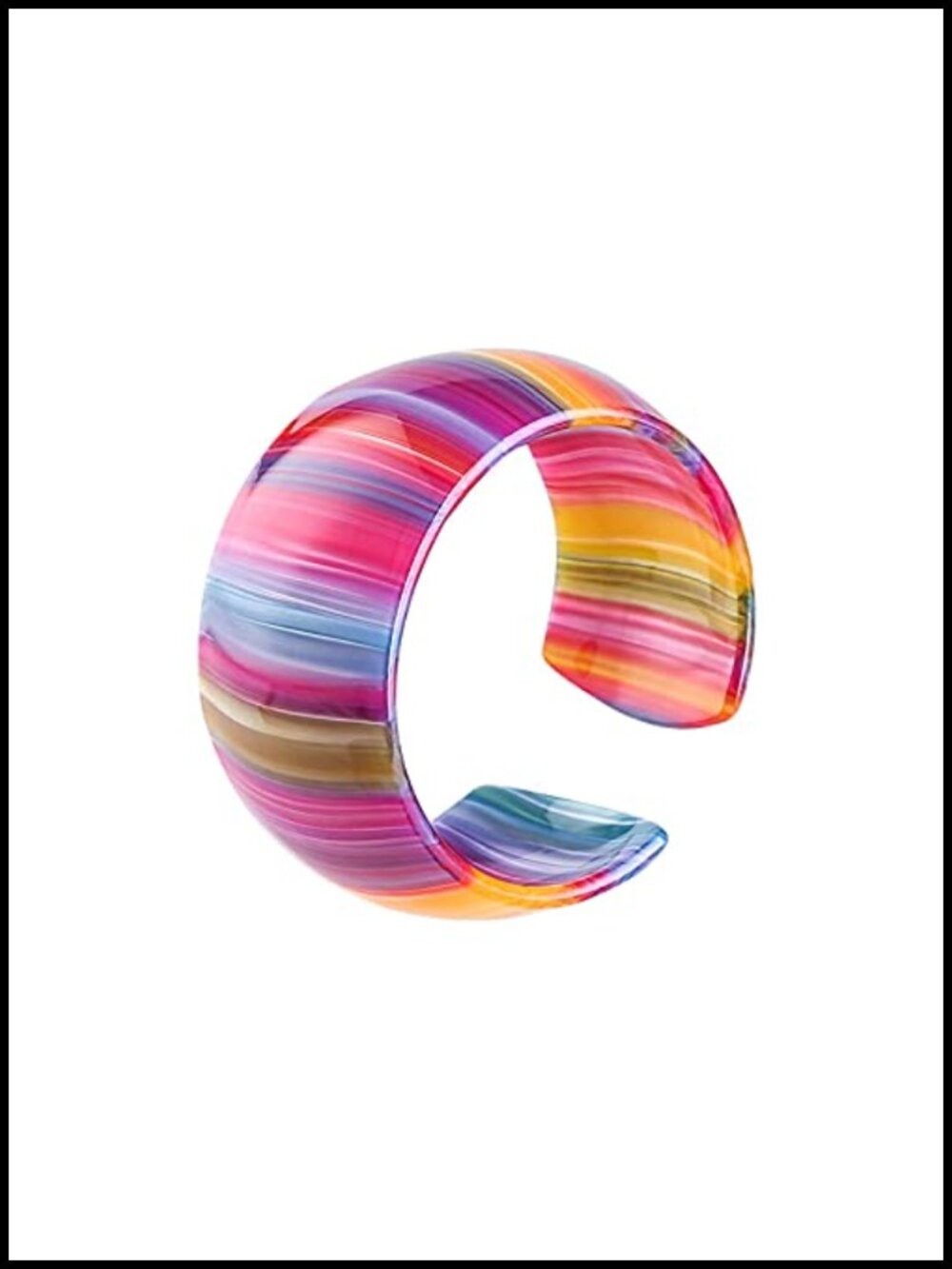Acrylic Resin Rainbow Open Cuff Bangle Tortoiseshell Acetate Leopard Print